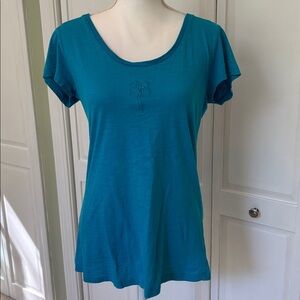 🌴 Teal Short Sleeve Top with Palm Tree Accent